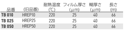 岩田製作所 マスキングテープ TB (薄さ・柔軟性)(材質：ポリエステル/糊：シリコン系)の寸法表