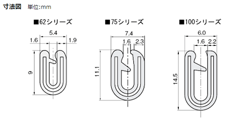 岩田製作所 TPE トリム(エッジ部保護材)板厚1.6mm用 (対応板厚1.2～1.6mm)(RoHS10)の寸法図