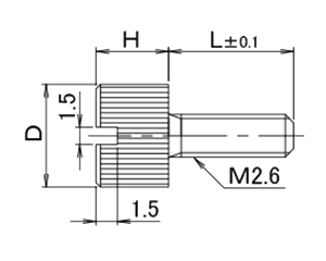 黄銅 ローレットツマミビス(スリ割付) / NB-HAC (頭部 D8xH4)(クロームメッキ バフ研磨)の寸法図