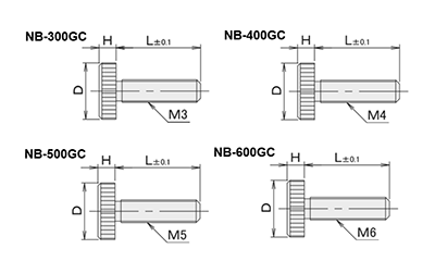 黄銅 ローレットツマミ(低頭) NB-GC /頭径φ10x3H (Oタイプ)クロムメッキ (バフ研磨)の寸法図