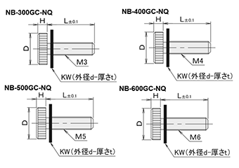 黄銅 ローレットツマミ(低頭・衝撃吸収白色 ナイロンワッシャー組込) NB-GC-NQ /頭径φ10x3H (Oタイプ)クロムメッキ (バフ研磨)の寸法図