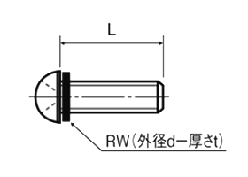 アルミ(+)ナベ頭セムス小ねじ NBRワッシャー(RW)組込 / A-0000-R (RoHS2対応)の寸法図