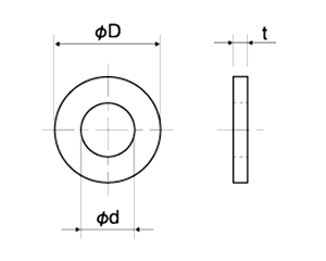 アルミ 丸型平座金 (丸ワッシャー)(AAW-0000-00)(内径x外径x厚)の寸法図