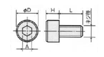 アルミ 六角穴付きボルト(キャップスクリュー)(ACBT-BU/青アルマイト)の寸法図