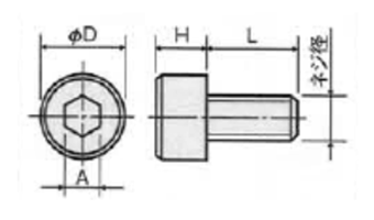 アルミ 六角穴付きボルト(キャップスクリュー)(ACBT-G/金アルマイト)の寸法図