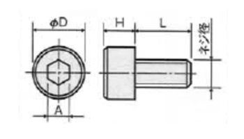 アルミ 六角穴付きボルト(キャップスクリュー)(ACBT-R/赤アルマイト)の寸法図