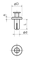 アルミ(A1070) プッシュリベット (AP-0000)の寸法図