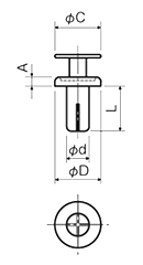 アルミ(A1070) プッシュリベット (AP-0000-RH)(取り外し可能タイプ)の寸法図