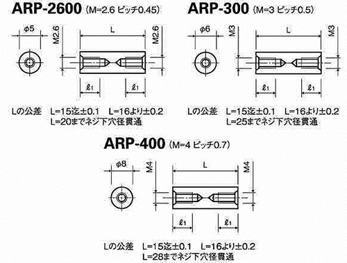 PPS(ポリフェニレンサルファイド) 丸型スペーサー(両メスねじ) / ARPの寸法図