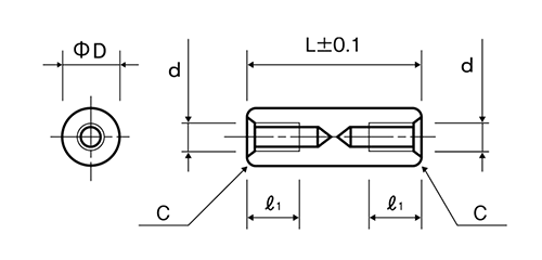 ステンレス 丸型スペーサー 両メスねじ ARU(ネジ径x長さ)の寸法図