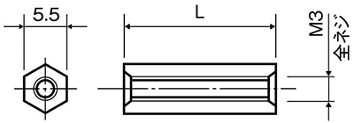 ジュラネックス(PBT) 六角スペーサー両メスねじ ASZ (灰白色)の寸法図