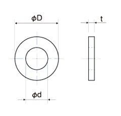 アルミ 丸型平座金 (丸ワッシャー)(AW-0000-00)(内径x外径x厚)(JIS規格相当)の寸法図