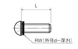 黄銅(+)ナベ頭セムス小ねじ NBRワッシャー(RW)組込 / B-0000-R (RoHS2対応)(Niメッキ)の寸法図