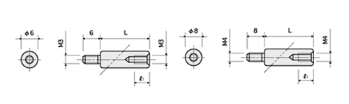 オールジュラコン(POM・乳白色) 丸型スペーサー (オス+メスねじ) BR-Aの寸法図