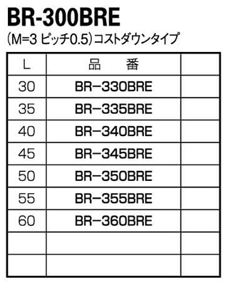 ジュラコン(POM・黒色) 丸型スペーサー (オス+メスねじ) BR-BRE (Ni)の寸法表