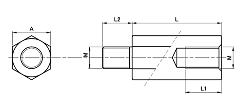 黄銅(カドミレス) 六角スペーサー(オス・メスねじ) BSB-E (ニッケル処理)の寸法図