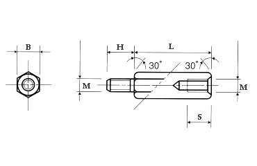 鉄(ROHS2対応) 六角スペーサー(オス+メスねじ)BSF-Eの寸法図