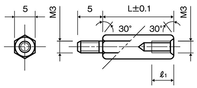 ステンレスSUS303 六角スペーサー (オス・メスねじ) BSU(平径5mm)の寸法図