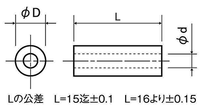 ジュラコン(POM) 丸型中空 スペーサー C-BU (パイプ形状品 (ねじ径用x長さ)の寸法図