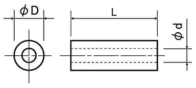 ABS樹脂 丸型中空スペーサー CA (パイプ形状品)(アイボリー色)の寸法図