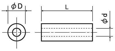 ABS樹脂 丸型中空スペーサー CA-B (パイプ形状品)(黒色)の寸法図
