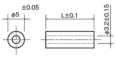 黄銅(カドミレス) 丸型中空 スペーサー) / CB-E (外径φ5)パイプ形状品 (ニッケル処理)の寸法図