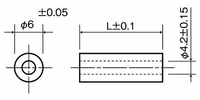 黄銅(カドミレス) 丸型中空 スペーサー) / CB-E (外径φ6)パイプ形状品 (ニッケル処理)の寸法図