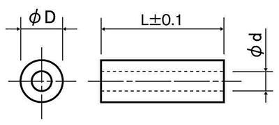 黄銅(カドミレス) 丸型中空 スペーサー) / CB-BE パイプ形状品 (クロニッケル処理)の寸法図