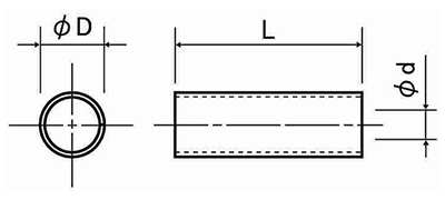 黄銅(カドミレス) 丸型中空 スペーサー) / CB-PCパイプ形状品 (脱脂処理)の寸法図