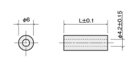 (ROHS対応)鉄(快削鋼) スペーサー CF-E(M4用-外径φ6)(金環)パイプ形状品の寸法図