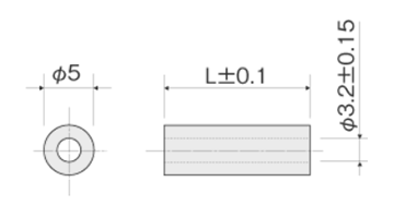 アルミ 丸型中空 スペーサー CL-E (M3用-外径φ5)(酸洗処理)(金環)パイプ形状品の寸法図