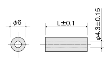 アルミ 丸型中空 スペーサー CL-E (M4用-外径φ6)(酸洗処理)(金環)パイプ形状品の寸法図