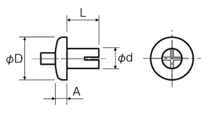 ドライブリベット(ナベ頭) DRP-0000AF (本体 アルミ-鉄)(廣杉計器)の寸法図