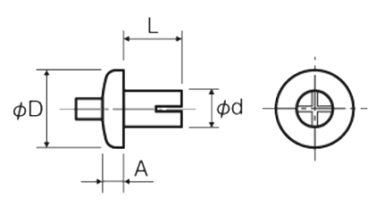 ドライブリベット(ナベ頭) DRP-0000AU (本体 アルミ -ステン)(廣杉計器)の寸法図