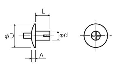 ドライブリベット(トラス頭) DRT-0000AA (本体 アルミ-アルミ)(廣杉計器)の寸法図