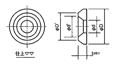 ジュラコン(POM) ローゼットワッシャー(山型座金) DRW-00 (乳白色)の寸法図