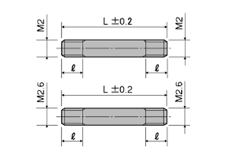 黄銅(C3604BD) スタット両端右ねじ(精密マイクロねじ) / ERB (RoHS2対応)の寸法図