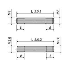 ステンレス(SUS303) スタット両端右ねじ(精密マイクロねじ) / ERU (RoHS2対応)の寸法図