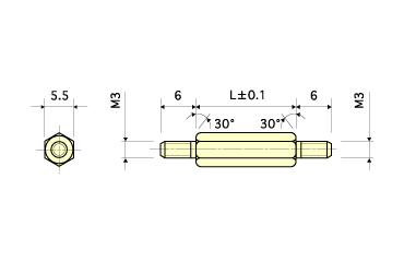 黄銅(鉛レス) エコ六角スペーサー(両オスねじ) / ESE-N (RoHS2対応)の寸法図