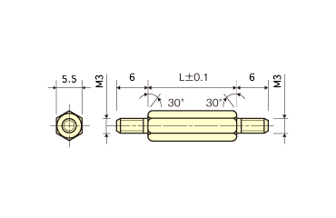 アルミ(鉛レス) 六角スペーサー(両オスねじ) 酸洗処理) / ESL-E (RoHS2対応)の寸法図