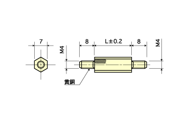 PPS(樹脂製) 六角スペーサー (両オスねじ・導通型)(茶色)/ ESP-E (RoHS2対応)の寸法図