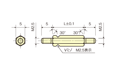 ステンレスSUS303 六角スペーサー (両オスねじ)/ ESU (RoHS2対応)の寸法図