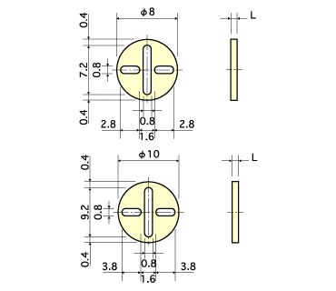 PTFE(フッ素樹脂) コンデンサー取付用スペーサー(白色) / ET (RoHS2対応)の寸法図