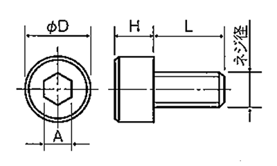 PFA(樹脂製) 六角穴付きボルト(キャップスクリュー) FAC-0000 (半透明乳白色)の寸法図