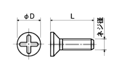鉄(+)皿頭 小ねじ (FF-0000E)の寸法図