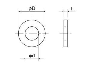 鉄 丸形平座金 (3価メッキ・その他フルサイズ)(FFW)(SPCC材・S45C材)の寸法図