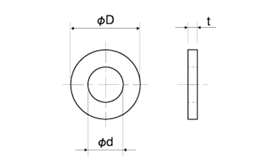 鉄 丸形平座金 (無電解Ni・その他フルサイズ)(FFW-N) (SPCC材・S45C材)の寸法図