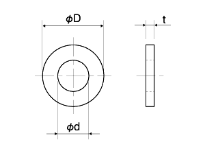 フッ素ゴム 丸型平座金 (丸ワッシャー) FLW-0000-00 (黒色)の寸法図