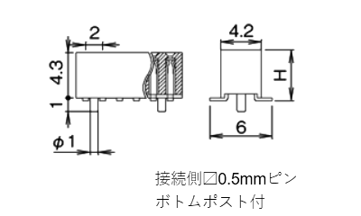 ナイロン製品 ピンヘッダー / FSM-22-B(T〇) ソケット(角ピン)2.00mmピッチ SMT(2列) 接続側□0.5mmピンの寸法図