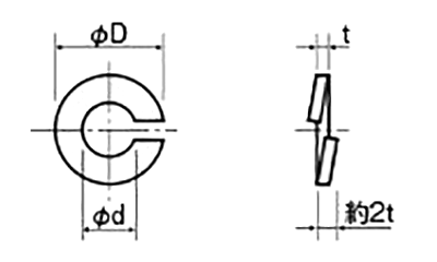 鉄 ばね座金2号 (スプリングワッシャー)(FSW-00E)の寸法図